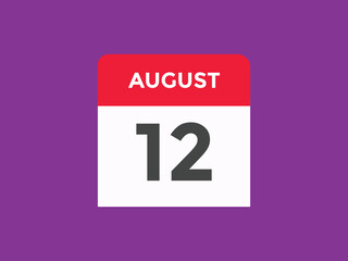 august 12 Calendar icon Design. Calendar Date 12th august. Calendar template 
