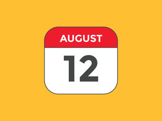 august 12 Calendar icon Design. Calendar Date 12th august. Calendar template 
