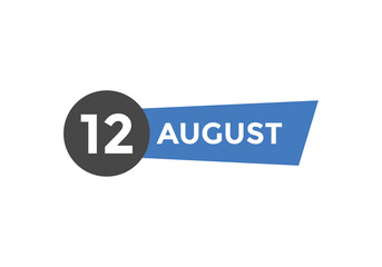 august 12 Calendar icon Design. Calendar Date 12th august. Calendar template 
