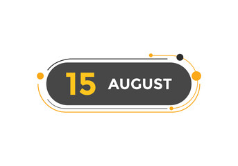 august 15 calendar reminder. 15th august daily calendar icon template. Vector illustration 
 - obrazy, fototapety, plakaty