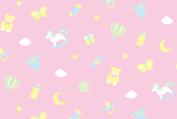seamless pattern with a set of baby items for banners, cards, flyers, social media wallpapers, etc.