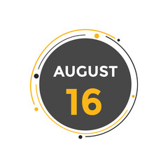 august 16 calendar reminder. 16th august daily calendar icon template. Vector illustration 
