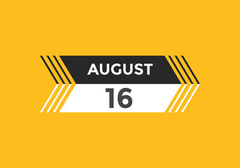 august 16 calendar reminder. 16th august daily calendar icon template. Vector illustration 
