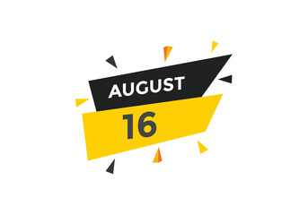 august 16 calendar reminder. 16th august daily calendar icon template. Vector illustration 
