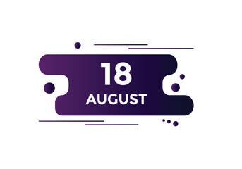 august 18 Calendar icon Design. Calendar Date 18th august. Calendar template 
