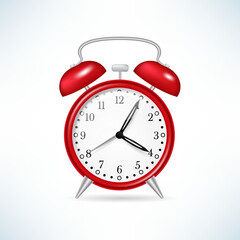 Retro red alarm clock. Vector illustration in realistic style
