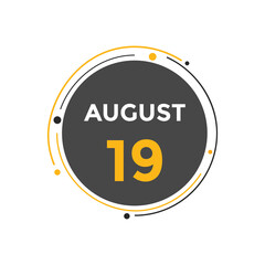 august 19 calendar reminder. 19th august daily calendar icon template. Vector illustration 
