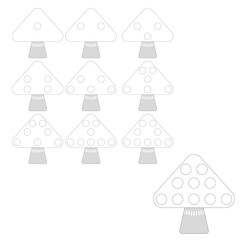 Vector flat mushrooms with white caps with dots fly agaric for coloring count from one to ten for classes on a white background