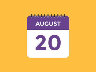 august 20 Calendar icon Design. Calendar Date 20th august. Calendar template 
