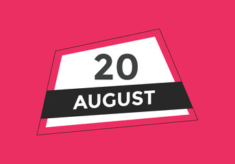 august 20 Calendar icon Design. Calendar Date 20th august. Calendar template 
