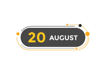 august 20 calendar reminder. 20th august daily calendar icon template. Vector illustration 
 - obrazy, fototapety, plakaty