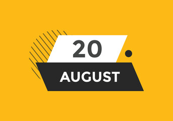 august 20 calendar reminder. 20th august daily calendar icon template. Vector illustration 
