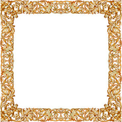 Vintage golden frame isolated on white background for text and wedding stationery.