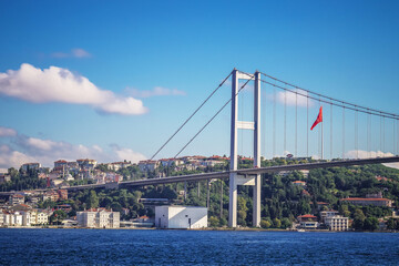 Istanbul Bosphorus Bridge morning. 15 July Martyrs Bridge.