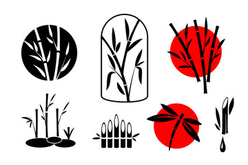 Bamboo design collection. Vector isolated decoration elements, emblems, labels, icons and signs.