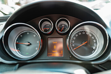Modern car speedometer,odometer,tachometer and illuminated dashboard. car dashboard modern...