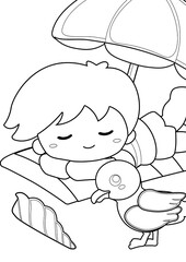 Kids at The Beach Theme Coloring Pages A4 for Kids and Adult