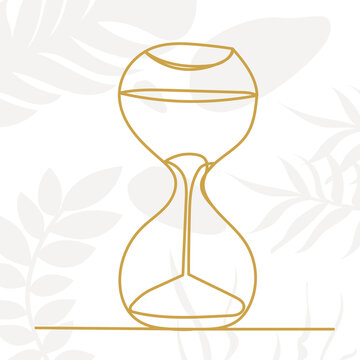 hourglass, time drawing by one continuous line vector