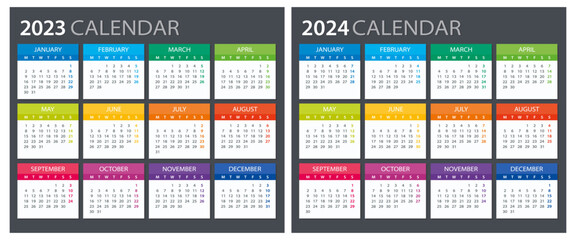 2022, 2023 Calendar - illustration. Template. Mock up Week starts Sunday