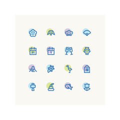 New year icon set, Japanese traditional lucky items, Minimal linear vector icons.