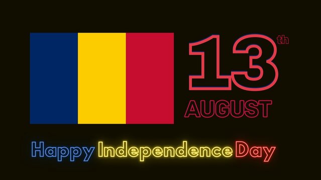 13th August Happy Independence Day of Chad.
Flag Colors Banner Design with Glowing Text and Flag.
Independence day Celebrations 2022