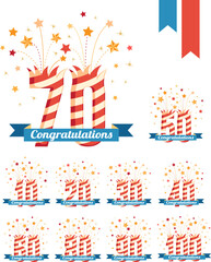 Fototapeta premium Anniversary emblems with fireworks numbers.