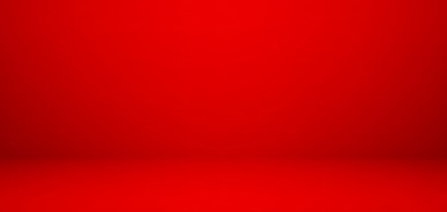 Empty red color studio table room background. Banner for advertise product