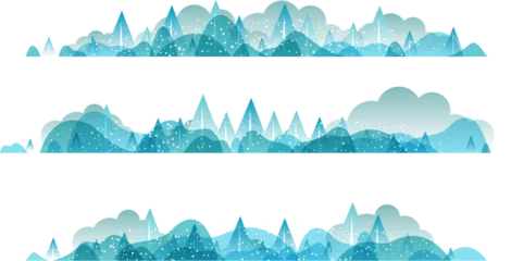 Crédence de cuisine en verre imprimé Blanche Panoramique de la collection de paysages de campagne, bordures horizontales du paysage d& 39 hiver avec nuages, montagnes, collines et arbres.