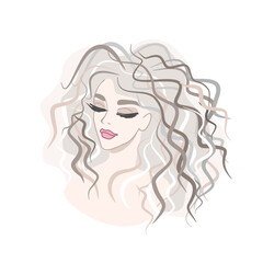 Beauty salon logo. Beautiful hair and makeup. The face of a lovely lady.