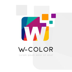 Rainbow abstract logo with W letter. Vector illustration