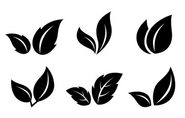 black nature set of leaves icons silhouettes