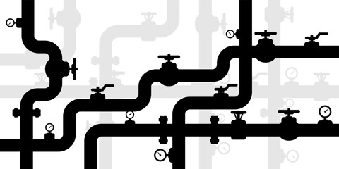Pipelines textured background. Industrial vector banner with pipes and equipment.