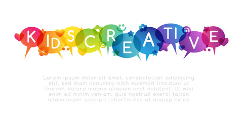 Kids creative education. Conceptual illustration. Vector childrens silhouettes. Group of boys and girls with rainbow decoration elements.