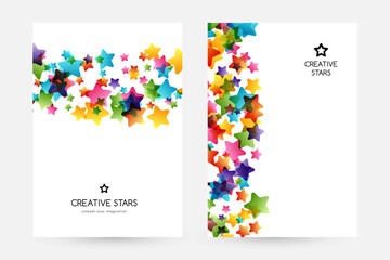 Creative kids vector cards with colorful stars