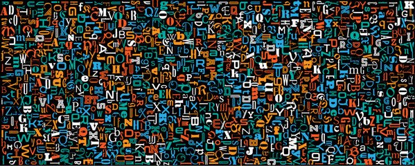 Literature and poetry horizontal background with texture from rainbow  letters