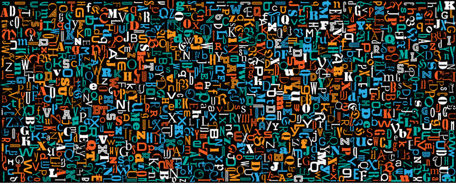 Literature and poetry horizontal background with texture from rainbow  letters