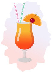 Summer cocktail in glass with straws