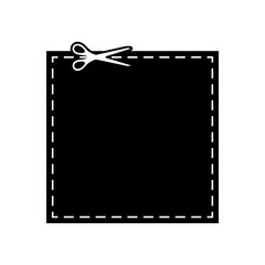 Scissors cut dotted line square coupon with dash icon.