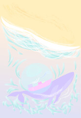 notes template whale ocean waves ship