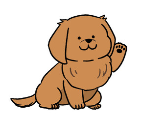 片手を挙げている茶色いダックス