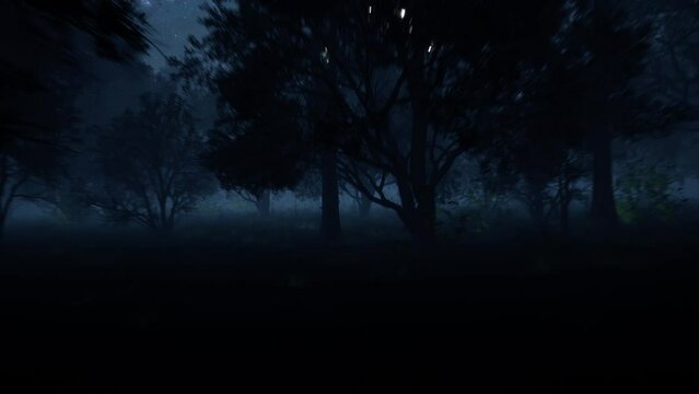 Evil in Night Forest. A terrible mythical demons roams the dark forest on a full moon.