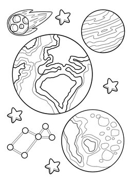 Outer Space Theme Coloring Pages A4 for Kids and Adult