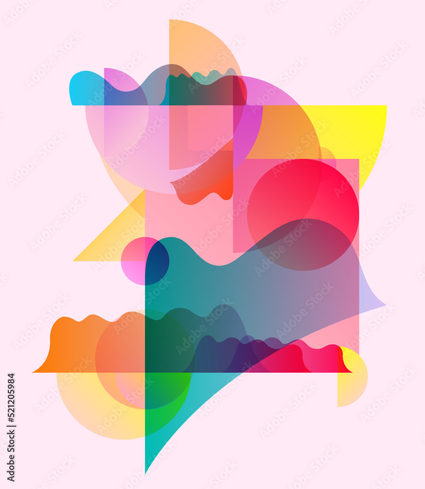 Wall mural abstract transparency geometric illustration. art composition of flat colorful vector shapes.