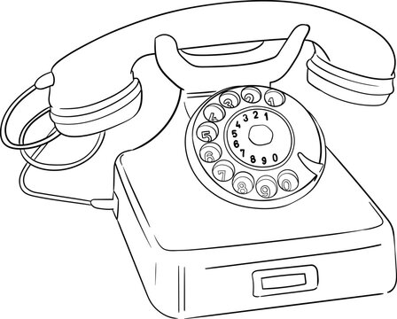 Retro telephone line art vector illustration