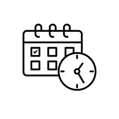 Line icon-office clock with calendar. Calendar time line icon.