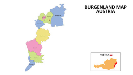 Burgenland Map. District map of Burgenland detailed map of Burgenland in color with capital.