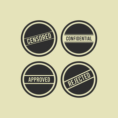 Set of labels. Icon and illustration censored, confidential, approved and rejected icon.