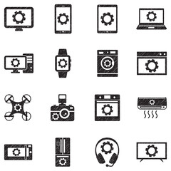 Electronic Settings Icons. Black Scribble Design. Vector Illustration.