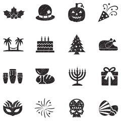 Holidays Icons. Black Scribble Design. Vector Illustration.