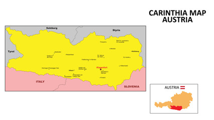 Obraz premium Carinthia Map. State and district map of Carinthia. Political map of Carinthia with the major district
